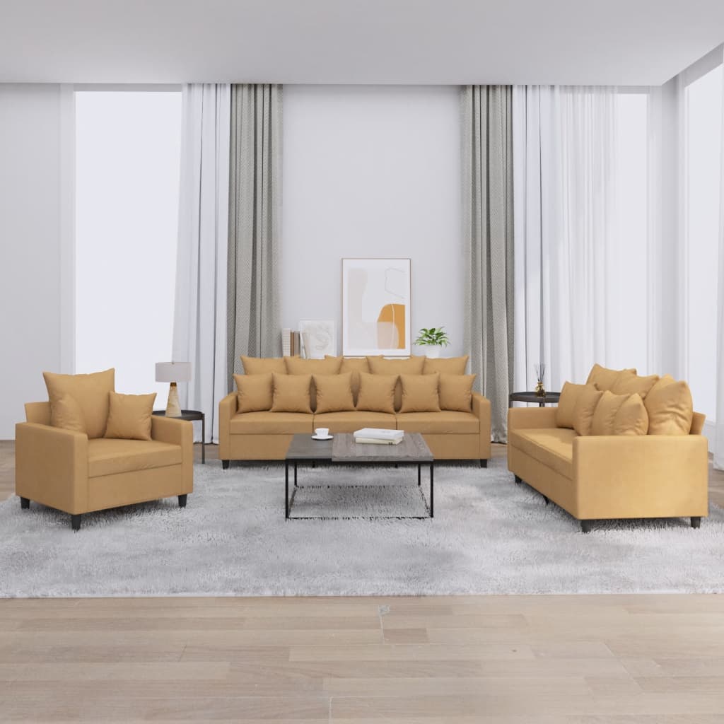 Ensemble de canapés 3 pcs avec coussins Marron Velours - XIOS