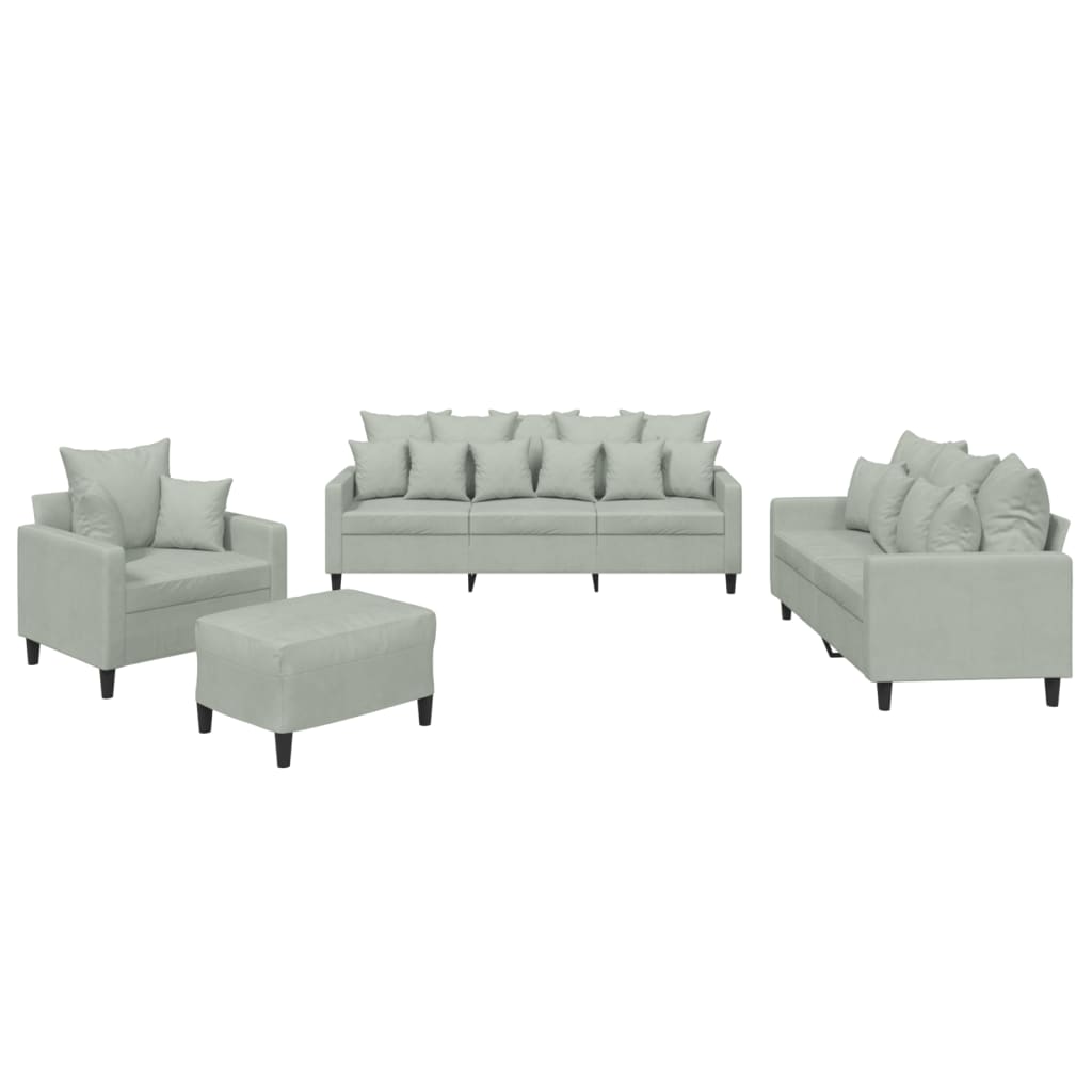 Ensemble de canapés 4 pcs avec coussins Gris clair Velours - XIOS