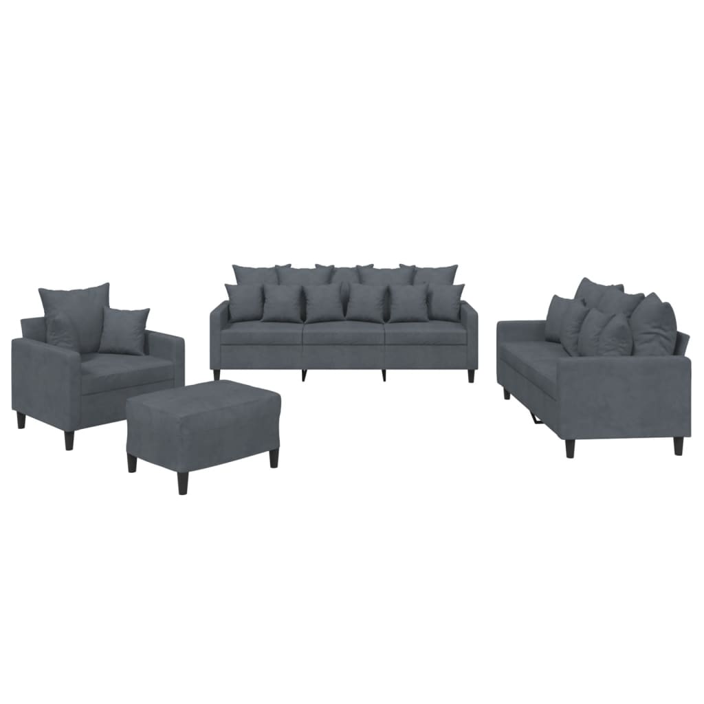Ensemble de canapés 4 pcs avec coussins Gris foncé Velours - XIOS