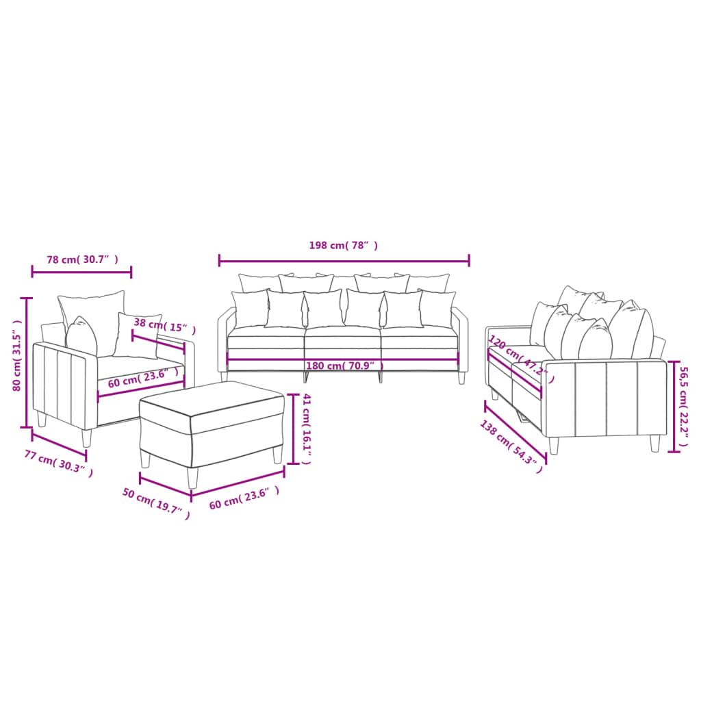 Ensemble de canapés 4 pcs avec coussins Gris foncé Velours - XIOS