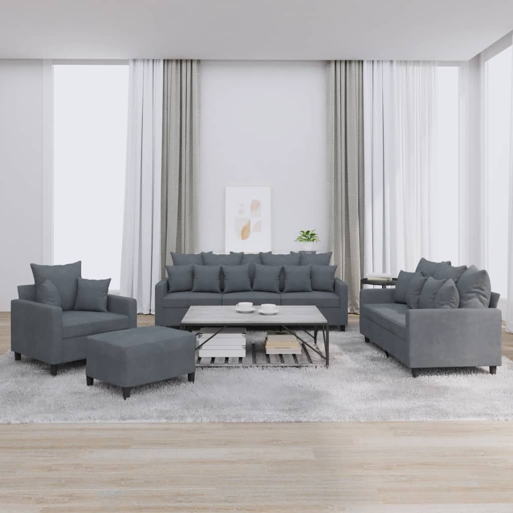 Ensemble de canapés 4 pcs avec coussins Gris foncé Velours - XIOS