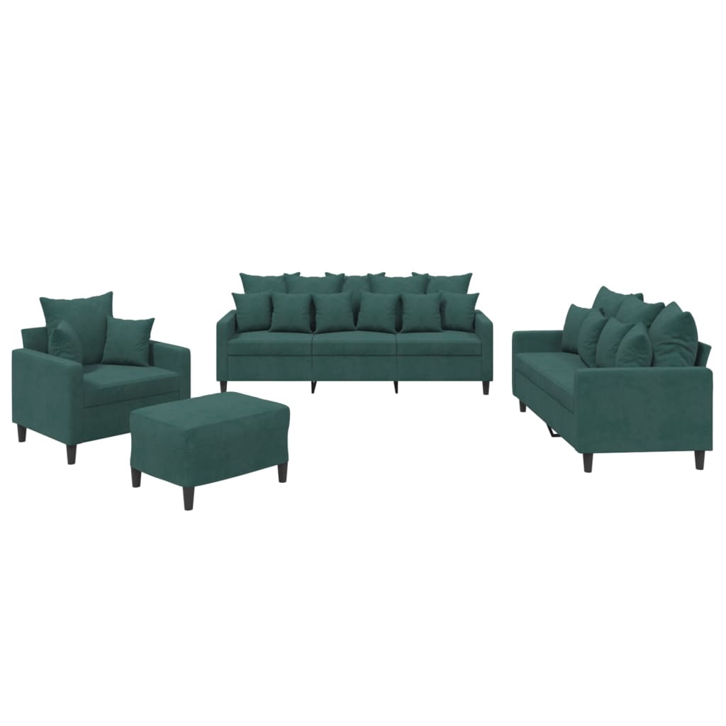 Ensemble de canapés 4 pcs avec coussins Vert foncé Velours - XIOS