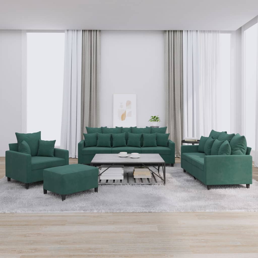 Ensemble de canapés 4 pcs avec coussins Vert foncé Velours - XIOS
