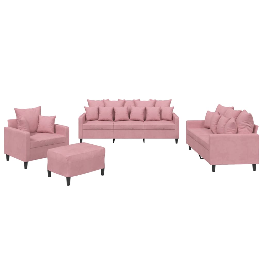 Ensemble de canapés 4 pcs avec coussins Rose Velours