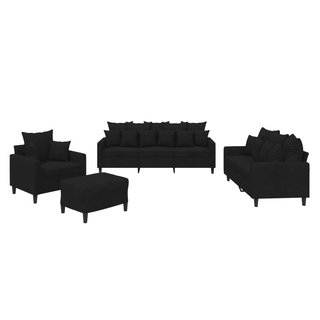 Ensemble de canapés 4 pcs avec coussins Noir Velours - XIOS