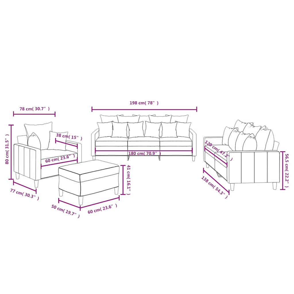 Ensemble de canapés 4 pcs avec coussins Jaune Velours