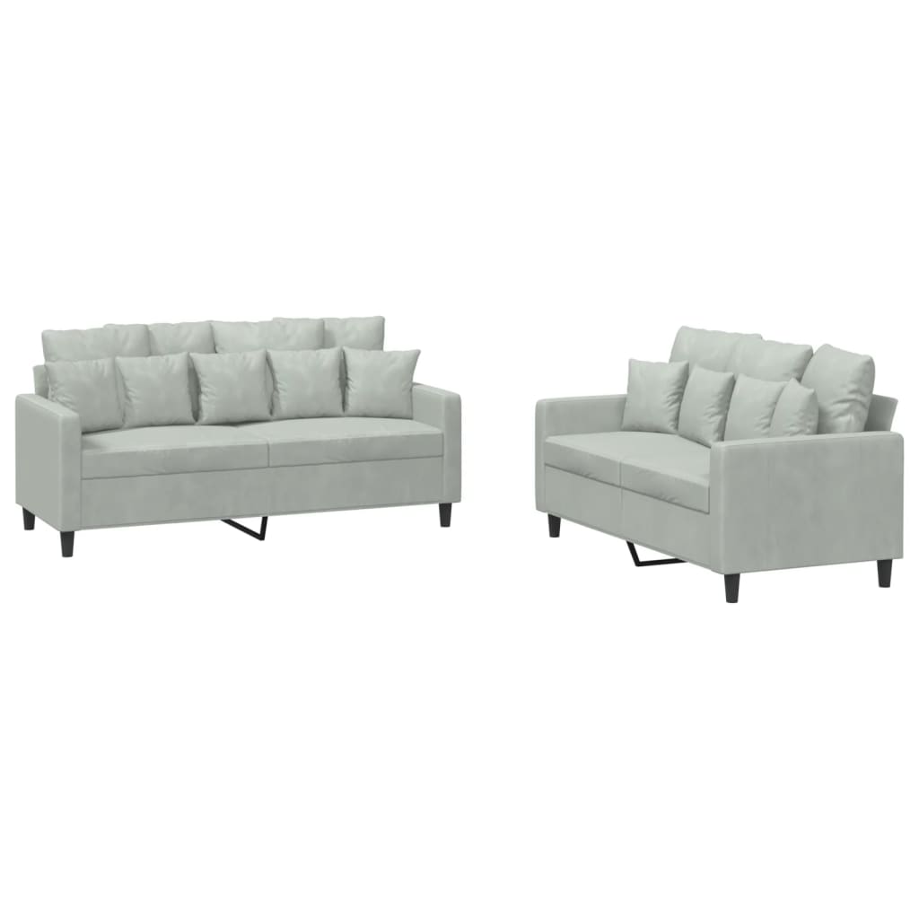 Ensemble de canapés 2 pcs avec coussins Gris clair Velours - XIOS
