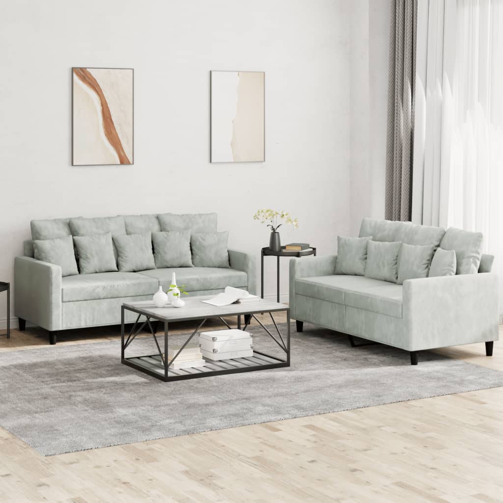 Ensemble de canapés 2 pcs avec coussins Gris clair Velours - XIOS