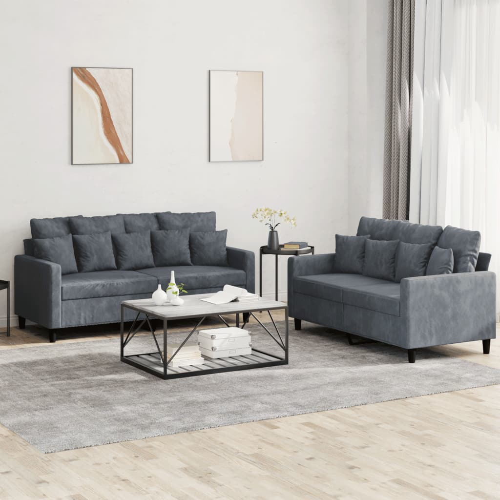 Ensemble de canapés 2 pcs avec coussins Gris foncé Velours - XIOS