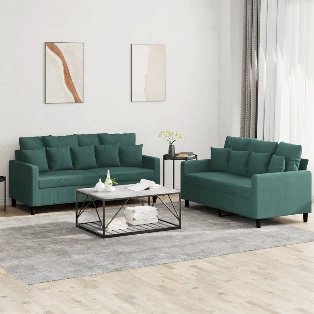 Ensemble de canapés 2 pcs avec coussins Vert foncé Velours - XIOS