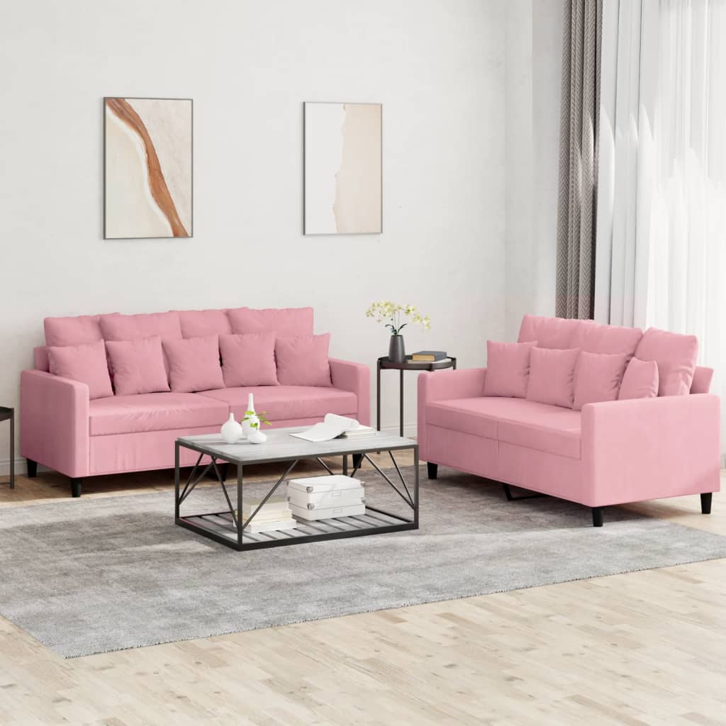 Ensemble de canapés 2 pcs avec coussins Rose Velours - XIOS