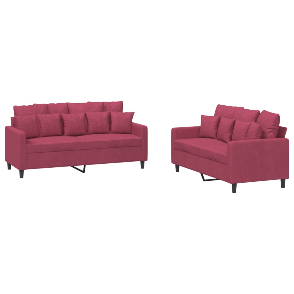 Ensemble de canapés 2 pcs avec coussins Rouge bordeaux Velours - XIOS