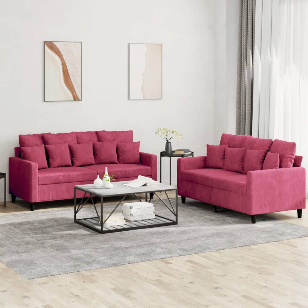 Ensemble de canapés 2 pcs avec coussins Rouge bordeaux Velours - XIOS