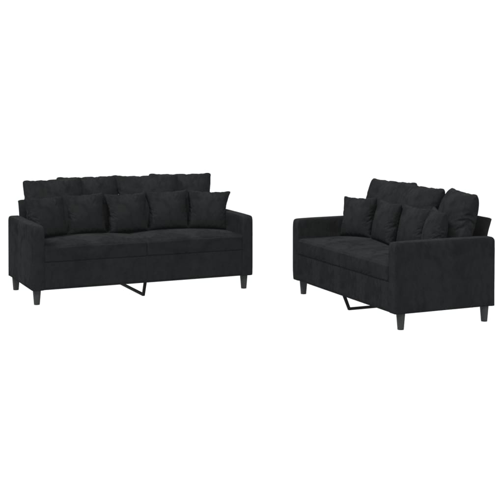 Ensemble de canapés 2 pcs avec coussins Noir Velours - XIOS