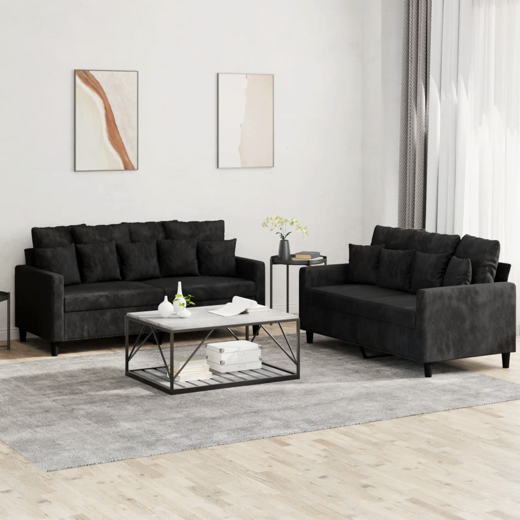 Ensemble de canapés 2 pcs avec coussins Noir Velours - XIOS