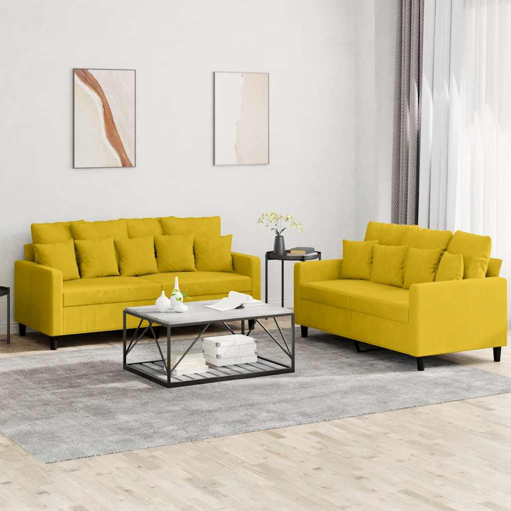 Ensemble de canapés 2 pcs avec coussins Jaune Velours - XIOS