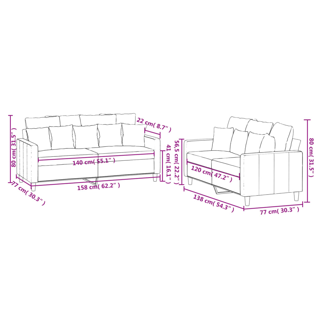 Ensemble de canapés 2 pcs avec coussins Crème Velours - XIOS