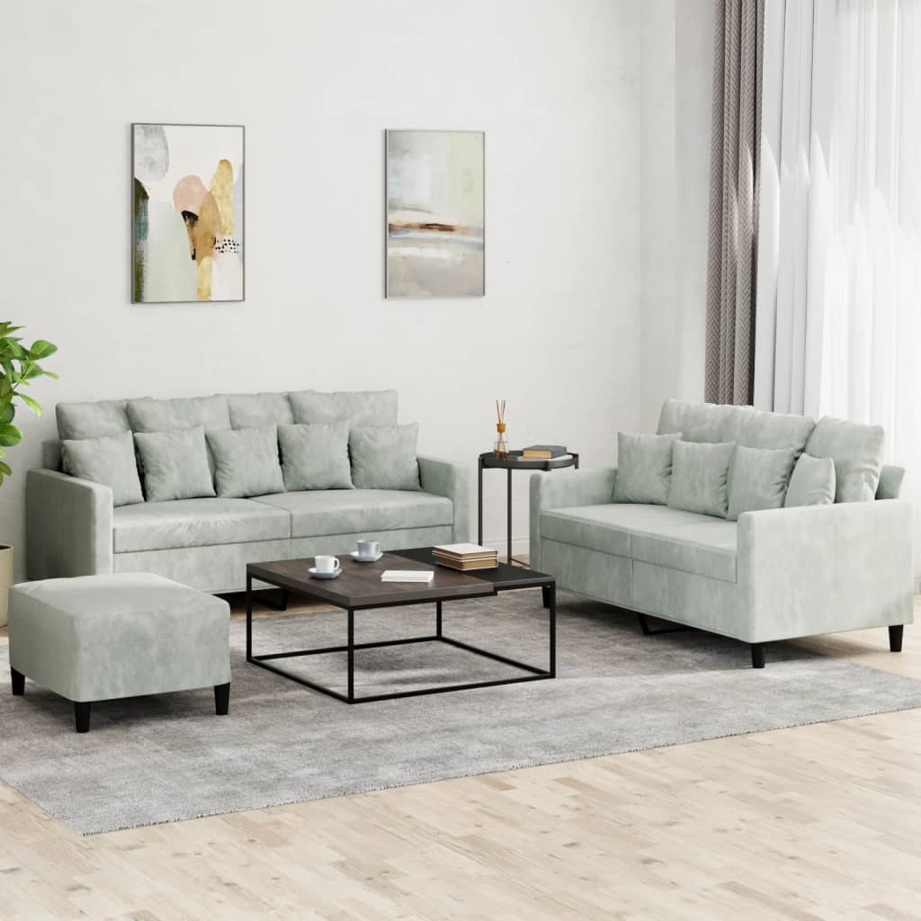 Ensemble de canapés 3 pcs avec coussins Gris clair Velours - XIOS