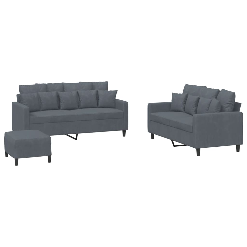 Ensemble de canapés 3 pcs avec coussins Gris foncé Velours - XIOS
