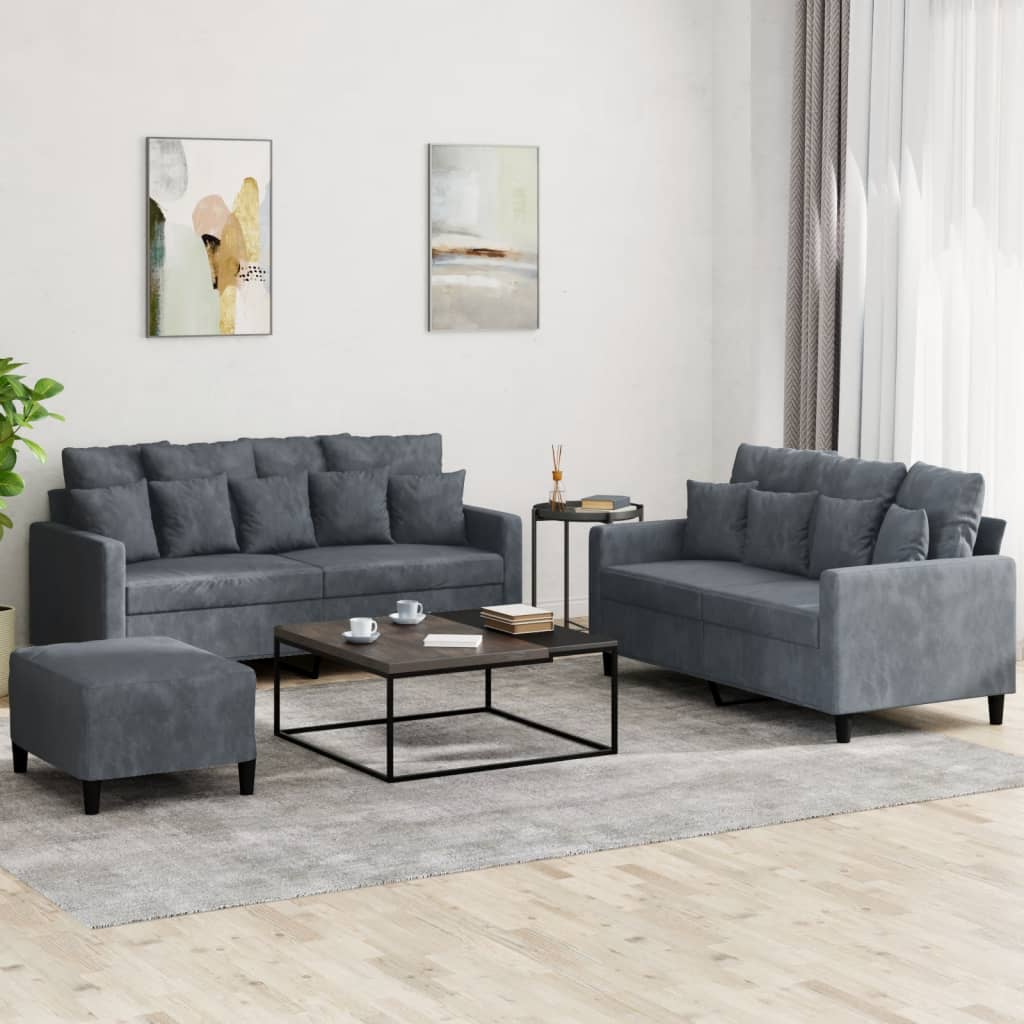 Ensemble de canapés 3 pcs avec coussins Gris foncé Velours - XIOS