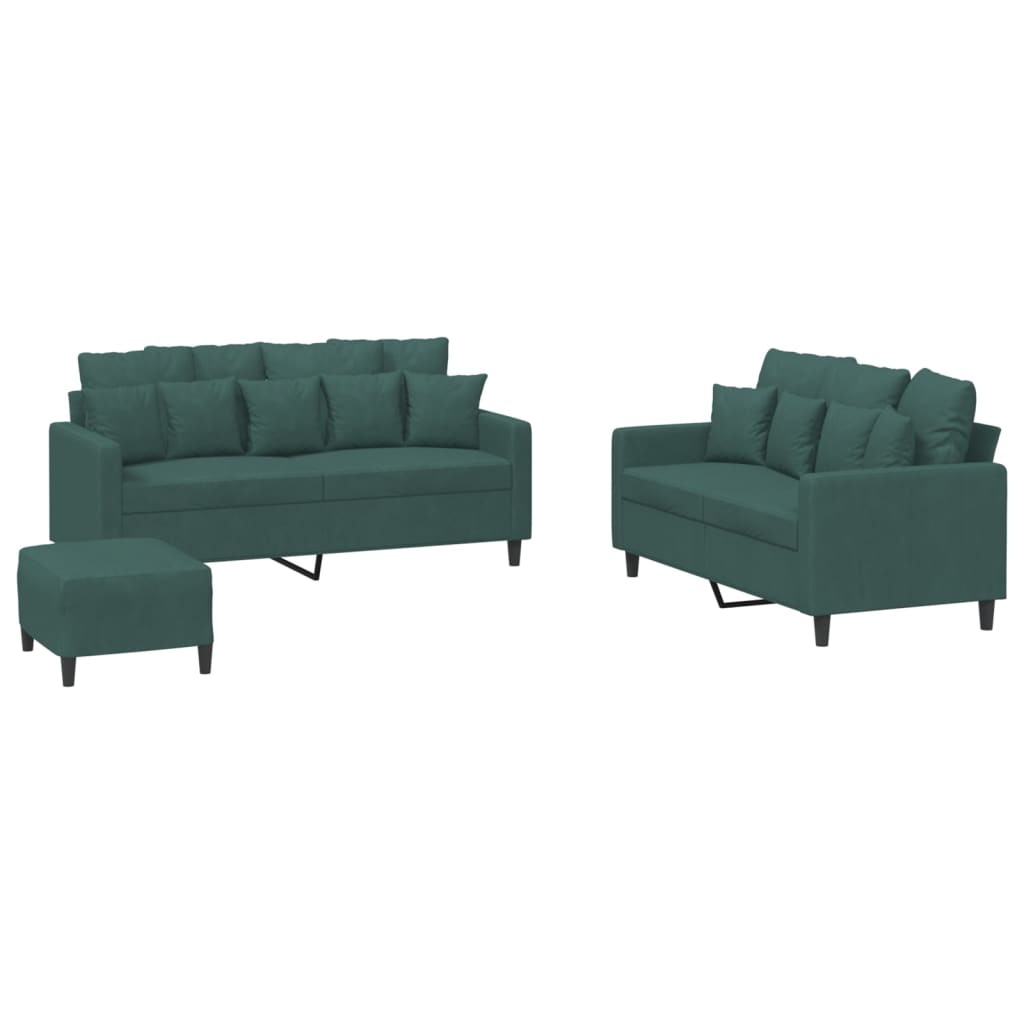 Ensemble de canapés 3 pcs avec coussins Vert foncé Velours - XIOS