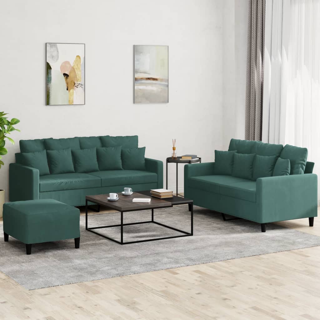 Ensemble de canapés 3 pcs avec coussins Vert foncé Velours - XIOS