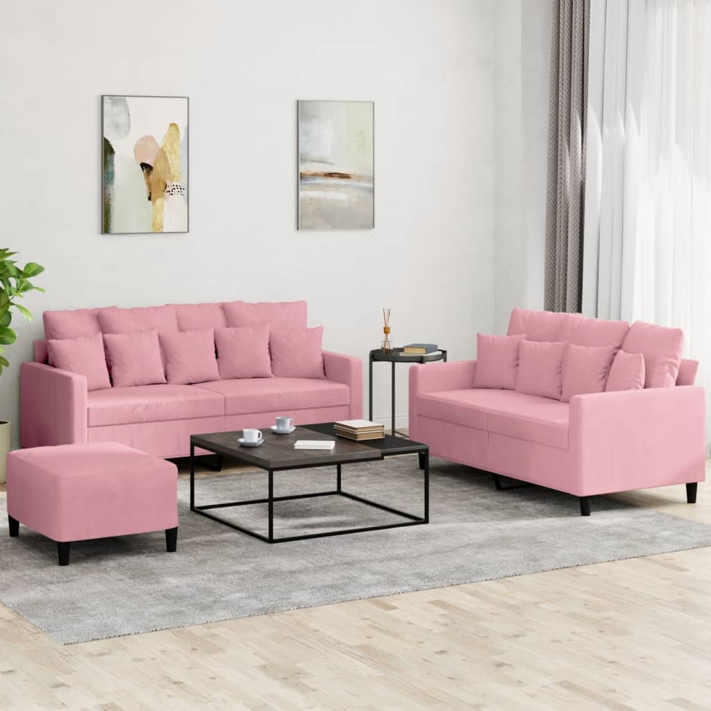 Ensemble de canapés 3 pcs avec coussins Rose Velours - XIOS