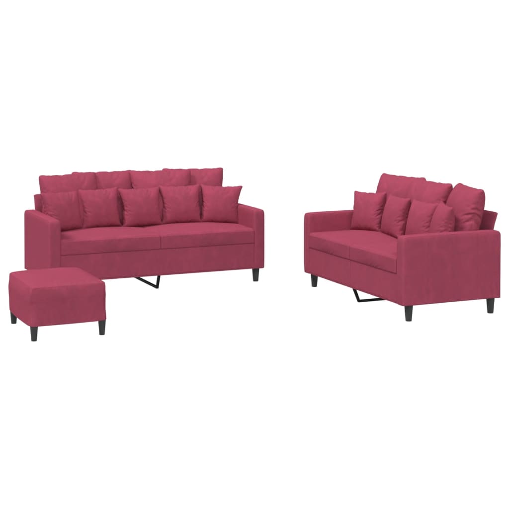 Ensemble de canapés 3 pcs avec coussins Rouge bordeaux Velours - XIOS