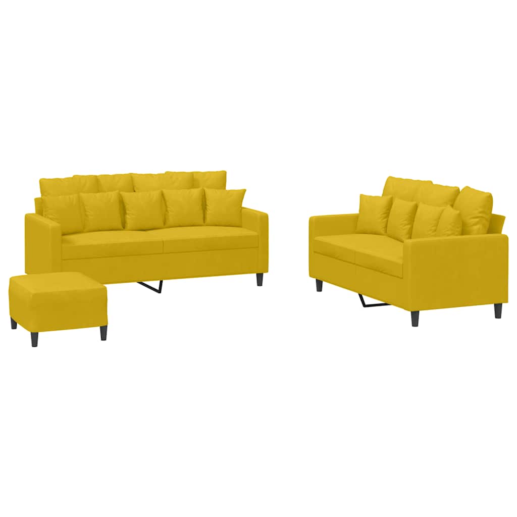 Ensemble de canapés 3 pcs avec coussins Jaune Velours