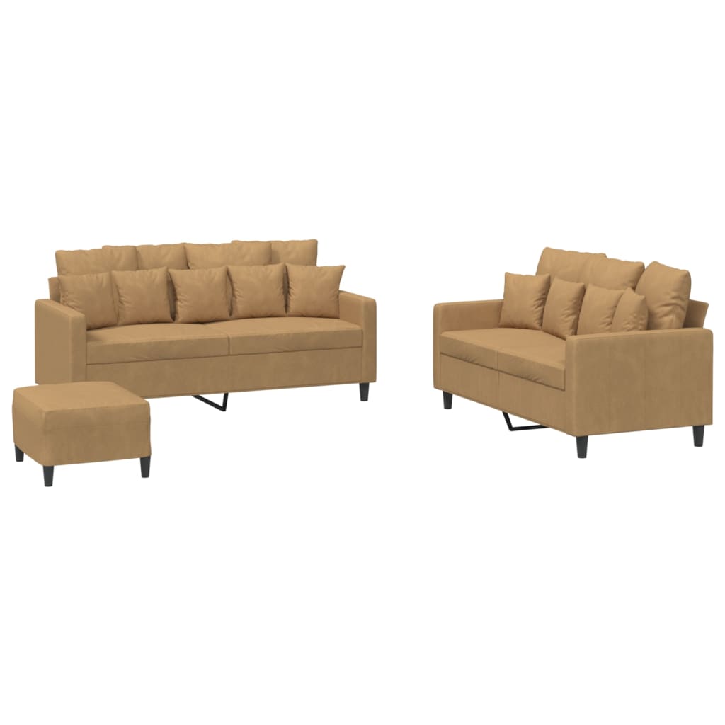 Ensemble de canapés 3 pcs avec coussins Marron Velours - XIOS