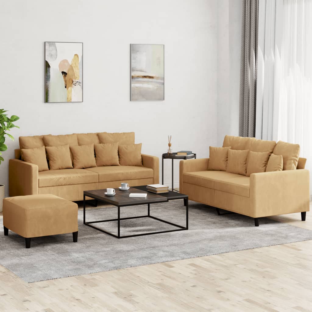 Ensemble de canapés 3 pcs avec coussins Marron Velours - XIOS