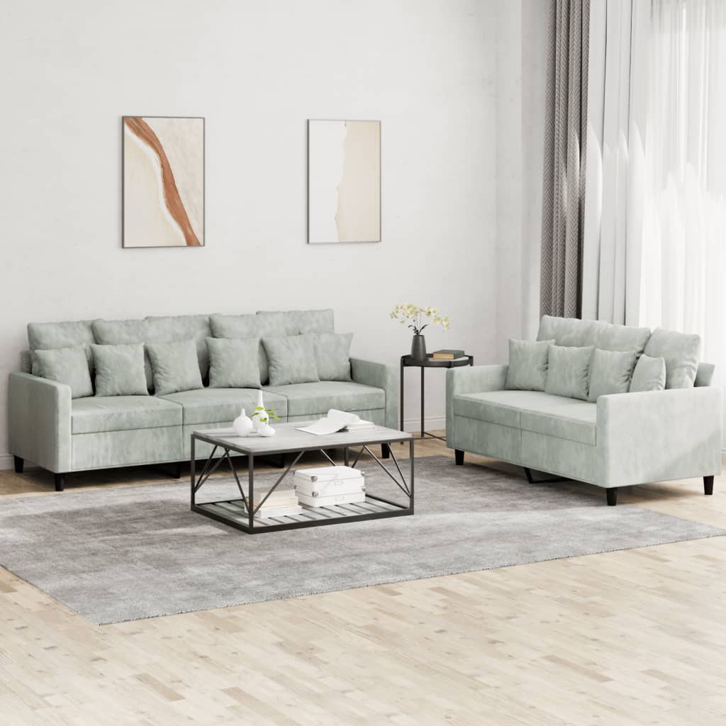 Ensemble de canapés 2 pcs avec coussins Gris clair Velours - XIOS