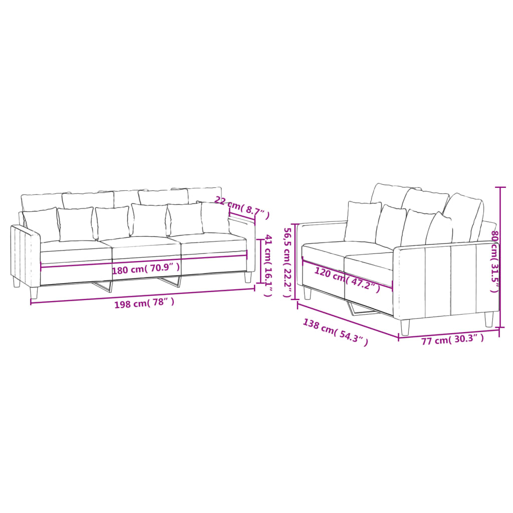 Ensemble de canapés 2 pcs avec coussins Gris foncé Velours - XIOS