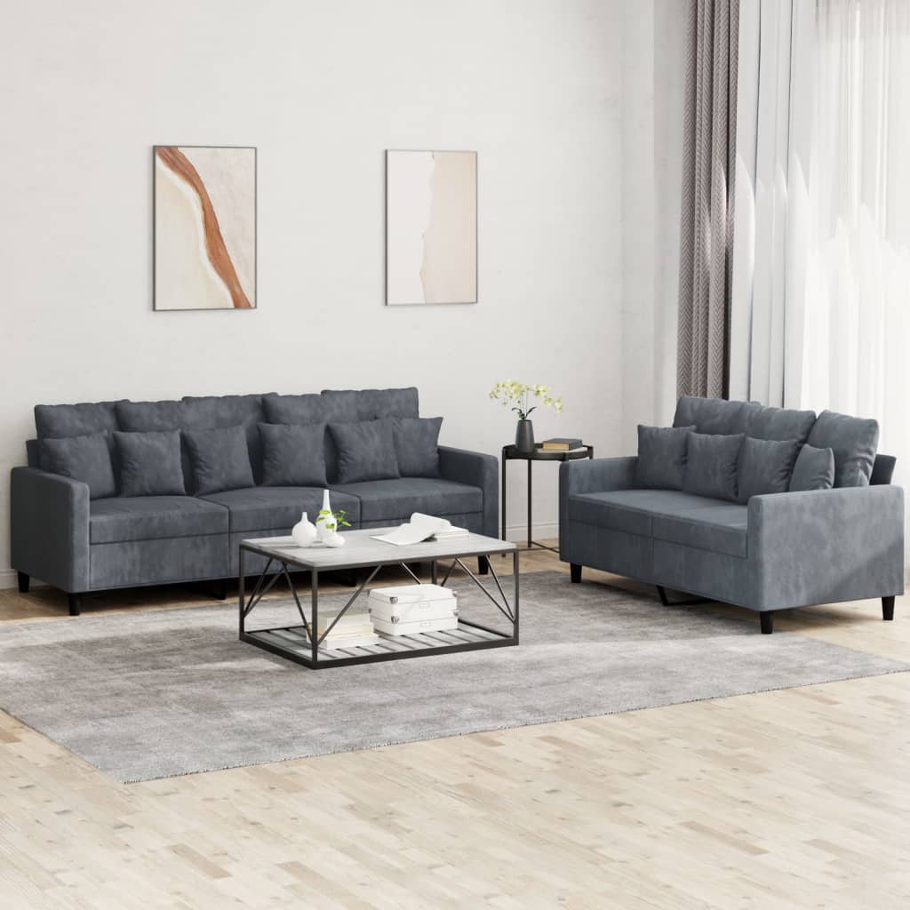 Ensemble de canapés 2 pcs avec coussins Gris foncé Velours - XIOS