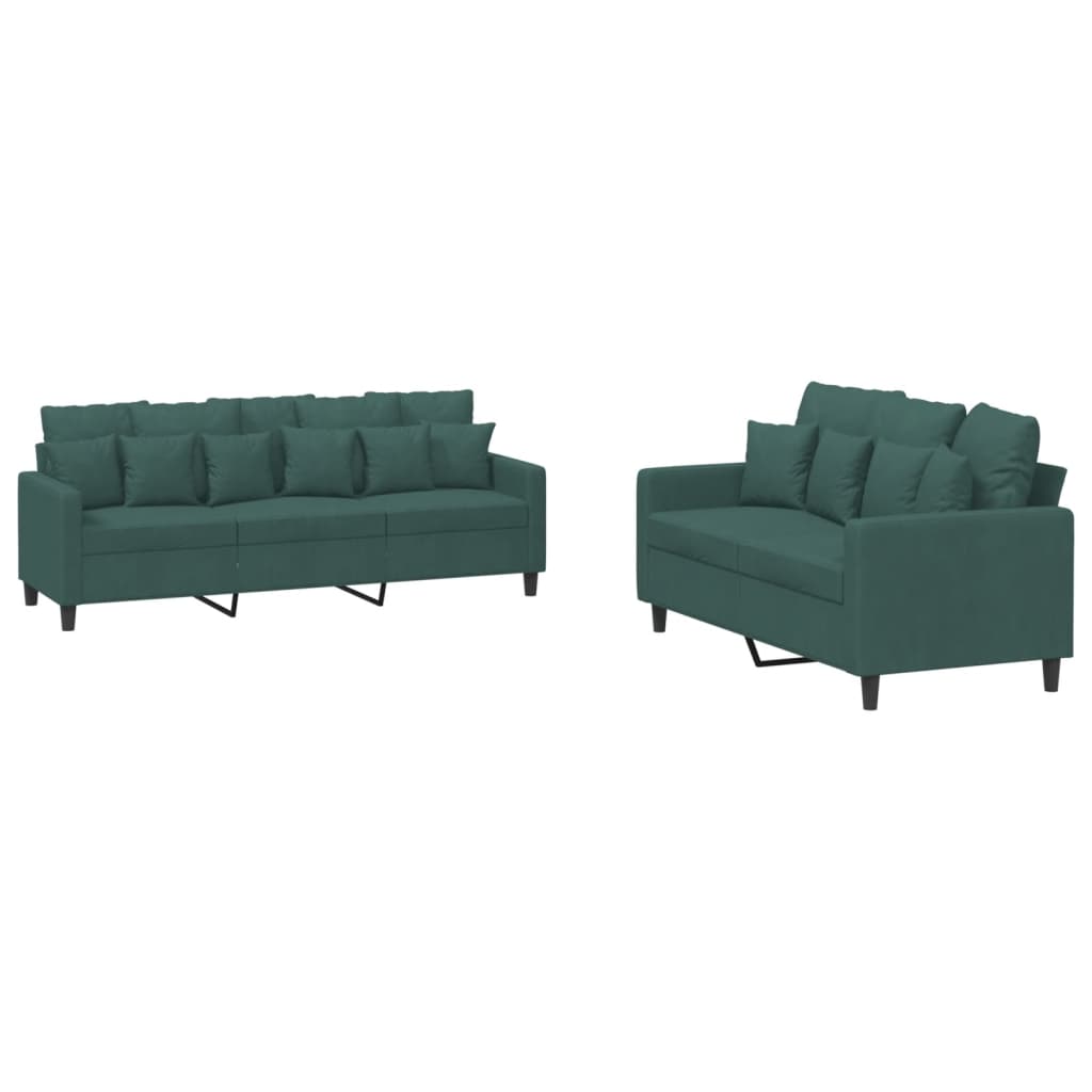 Ensemble de canapés 2 pcs avec coussins Vert foncé Velours - XIOS