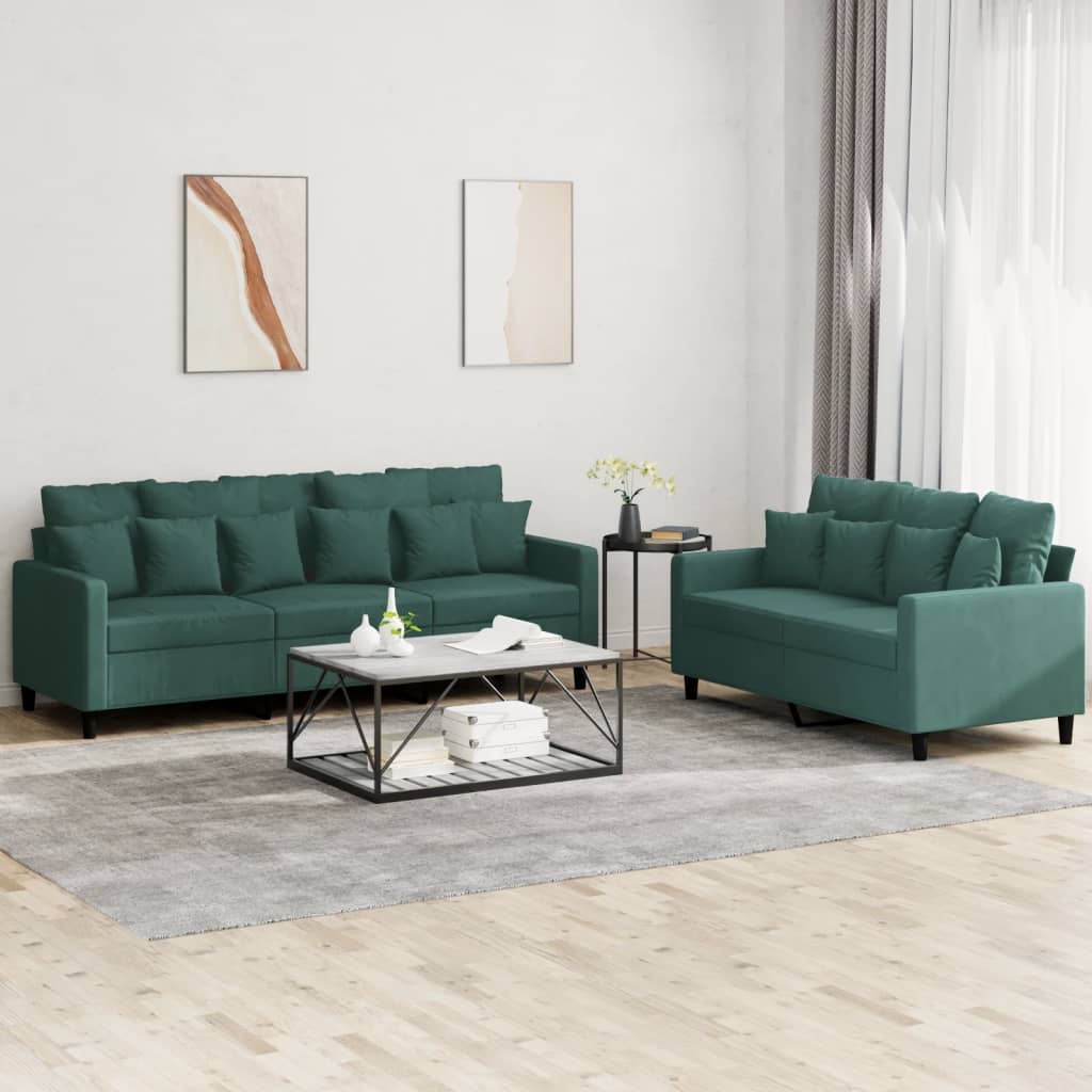 Ensemble de canapés 2 pcs avec coussins Vert foncé Velours - XIOS