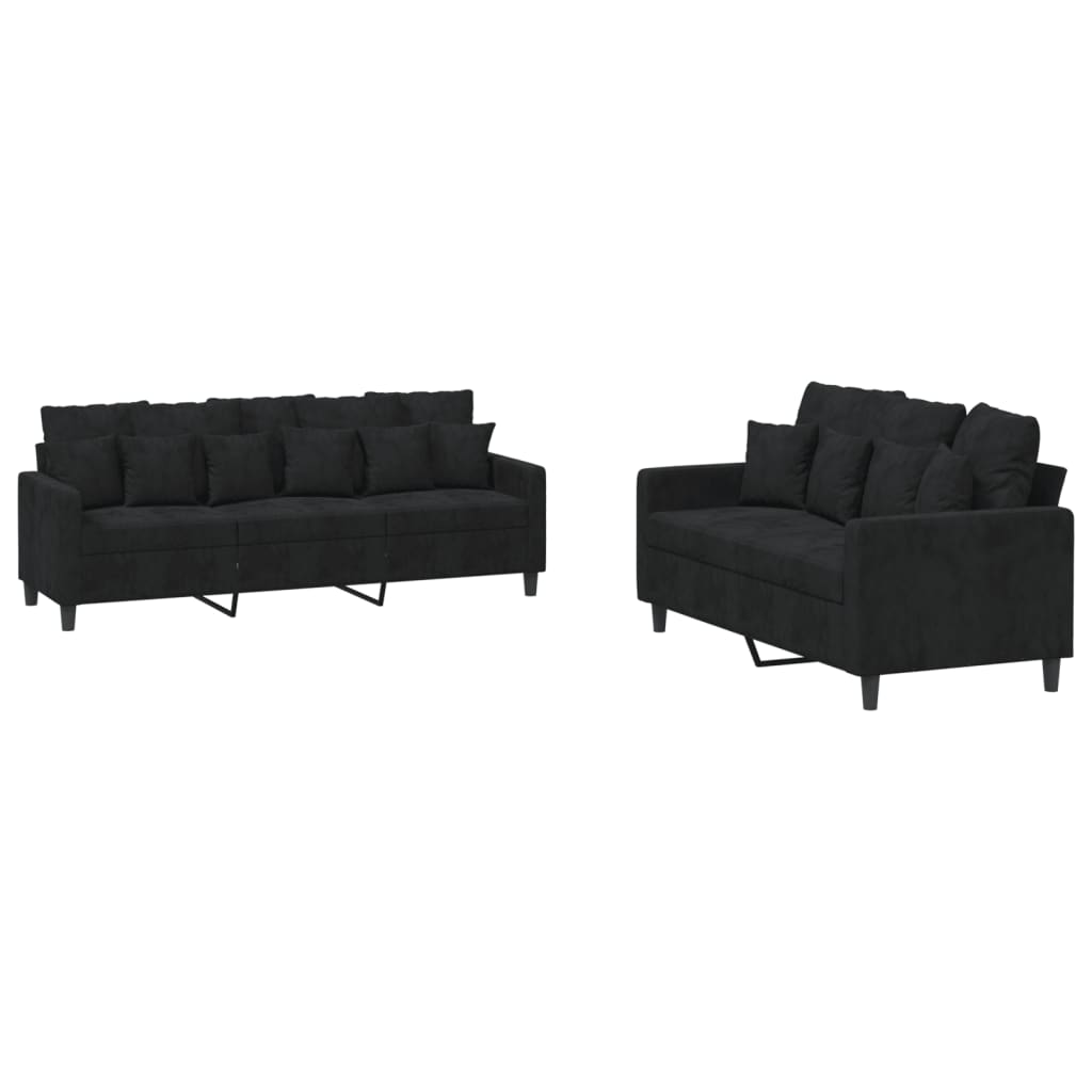 Ensemble de canapés 2 pcs avec coussins Noir Velours - XIOS