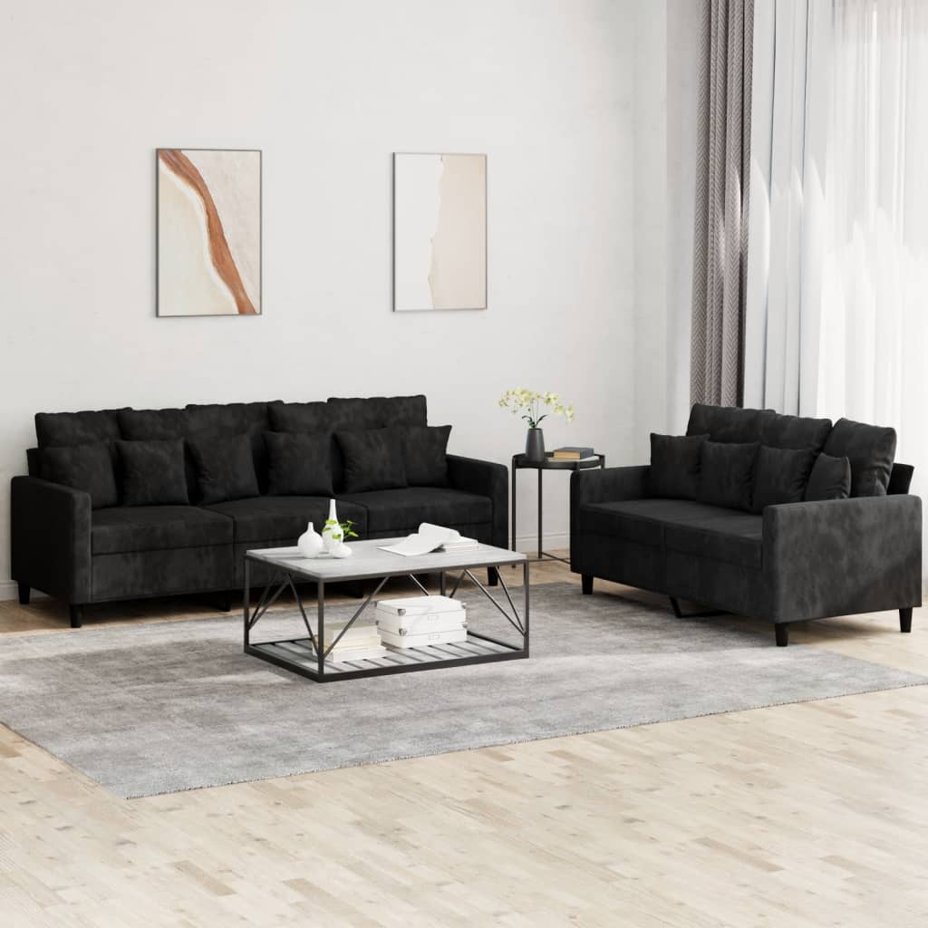 Ensemble de canapés 2 pcs avec coussins Noir Velours - XIOS