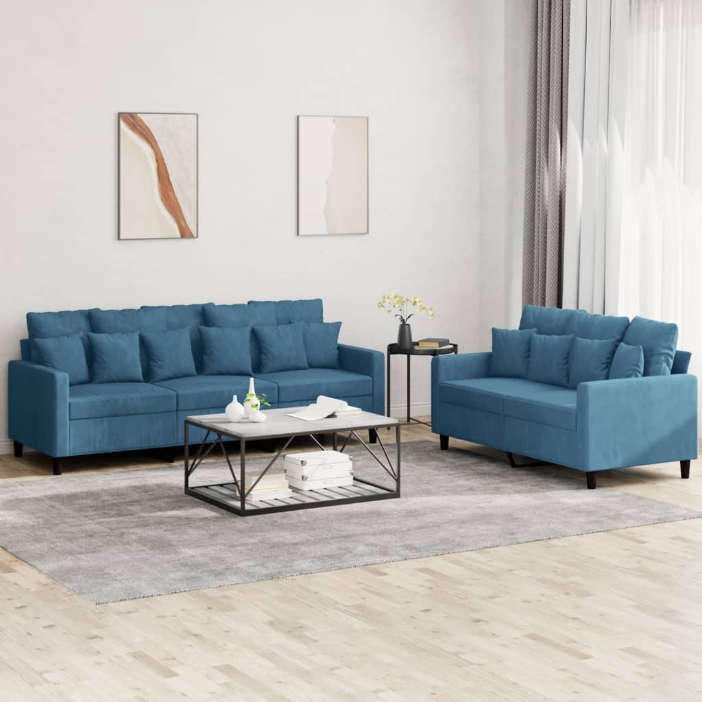 Ensemble de canapés 2 pcs avec coussins Bleu Velours - XIOS
