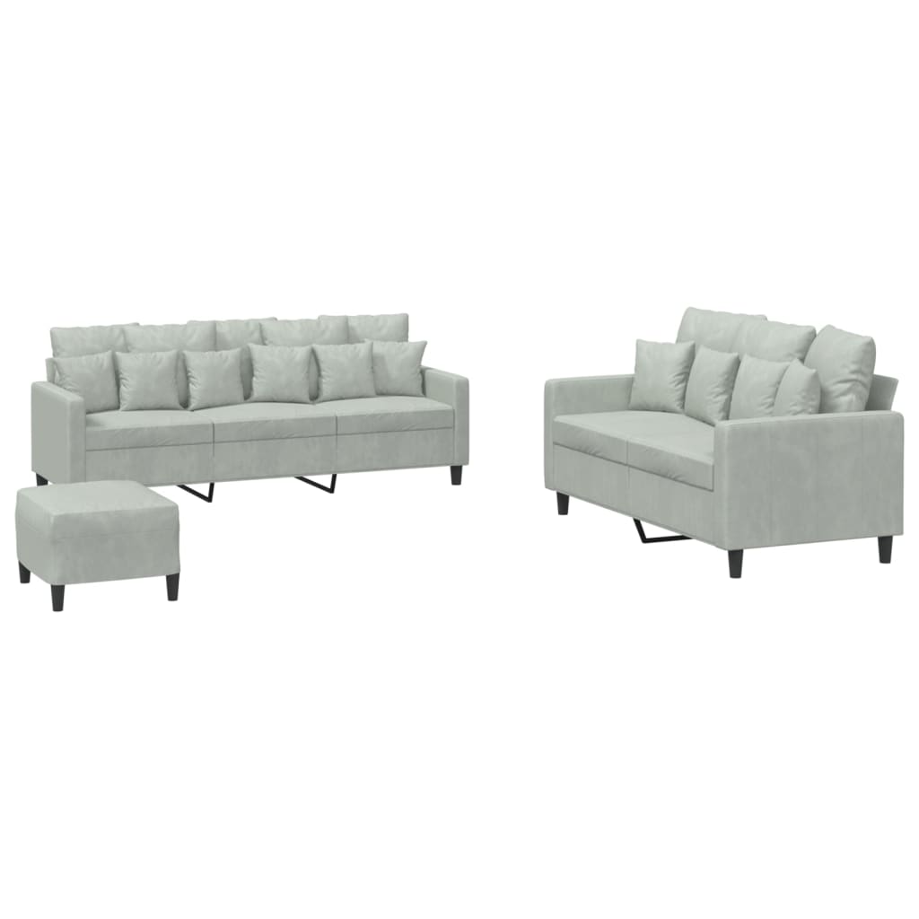Ensemble de canapés 3 pcs avec coussins Gris clair Velours - XIOS