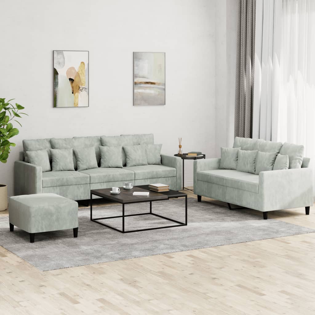 Ensemble de canapés 3 pcs avec coussins Gris clair Velours - XIOS