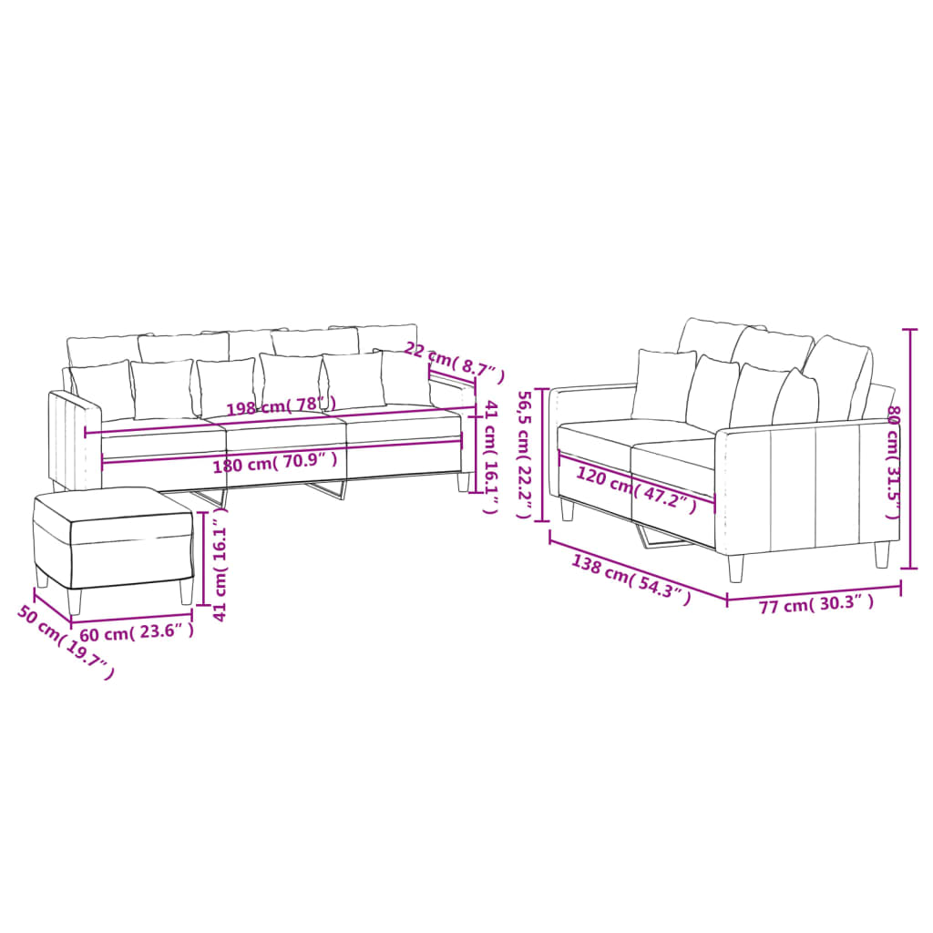 Ensemble de canapés 3 pcs avec coussins Gris foncé Velours - XIOS