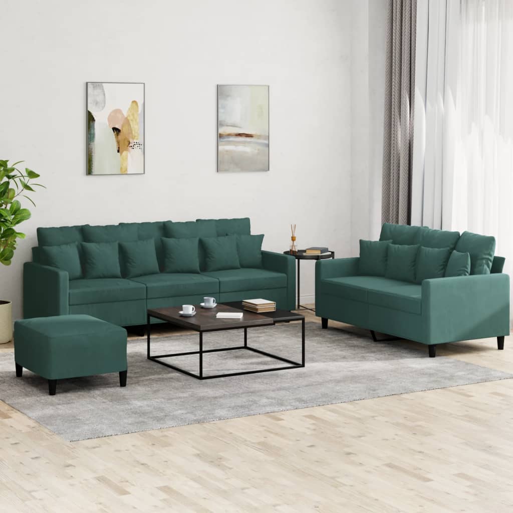 Ensemble de canapés 3 pcs avec coussins Vert foncé Velours - XIOS