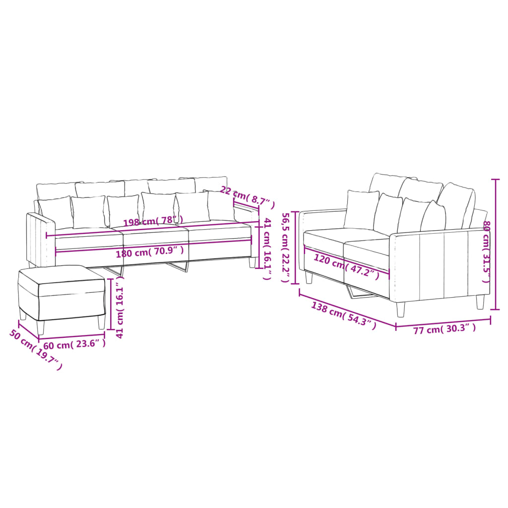 Ensemble de canapés 3 pcs avec coussins Rose Velours - XIOS
