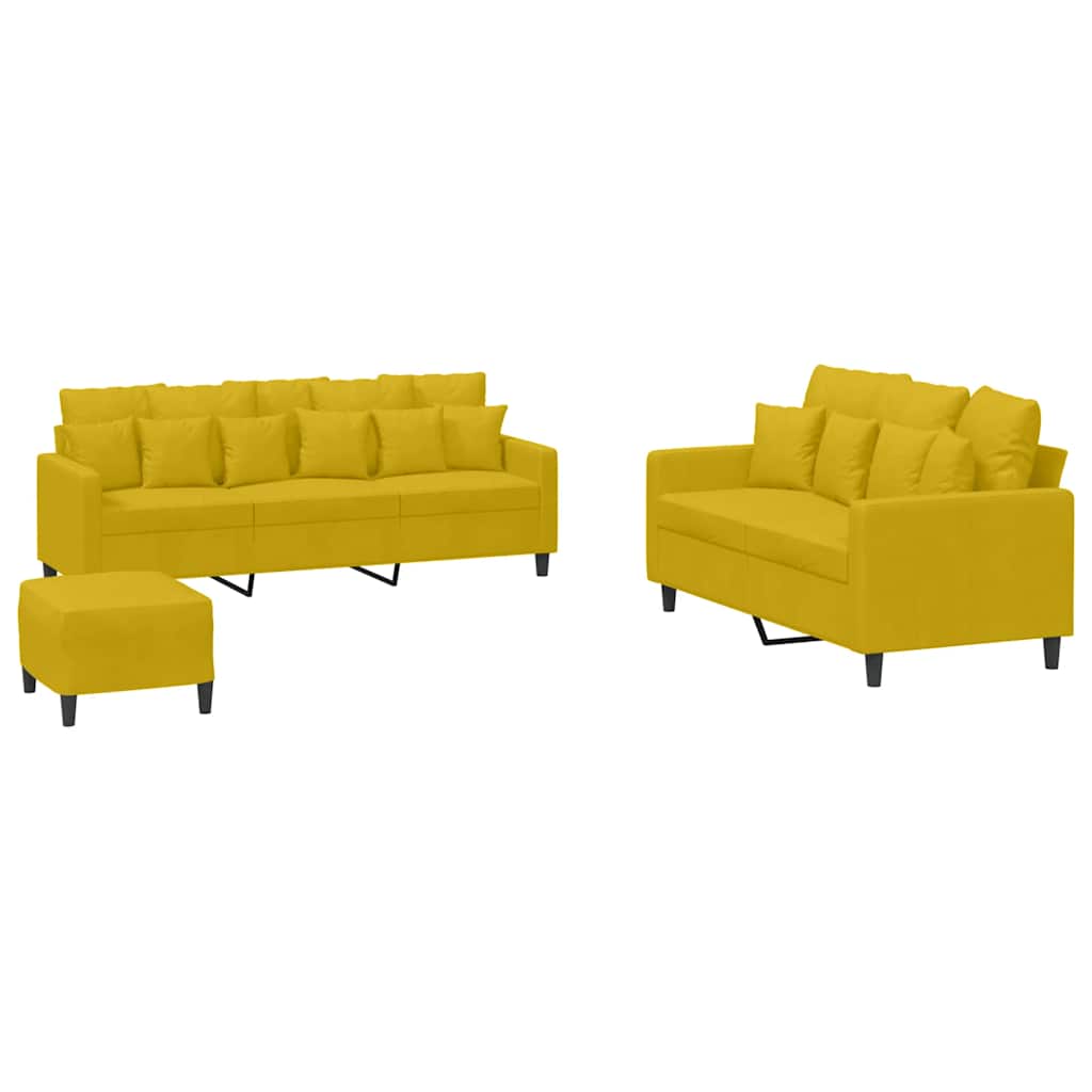 Ensemble de canapés 3 pcs avec coussins Jaune Velours
