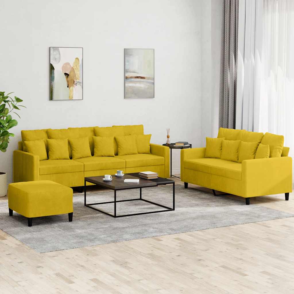 Ensemble de canapés 3 pcs avec coussins Jaune Velours