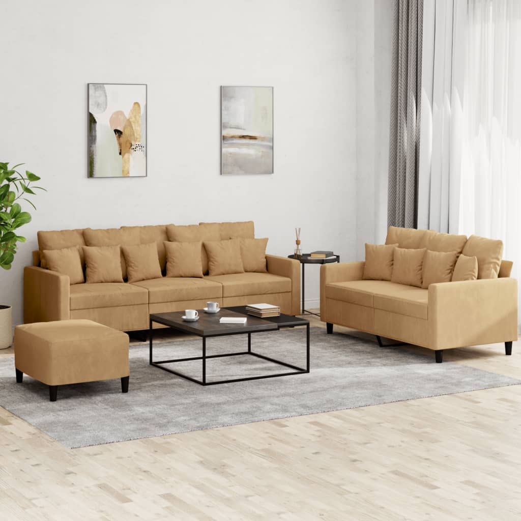 Ensemble de canapés 3 pcs avec coussins Marron Velours - XIOS