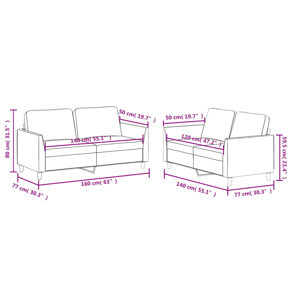 Ensemble de canapés 2 pcs avec coussins Cappuccino Similicuir - XIOS