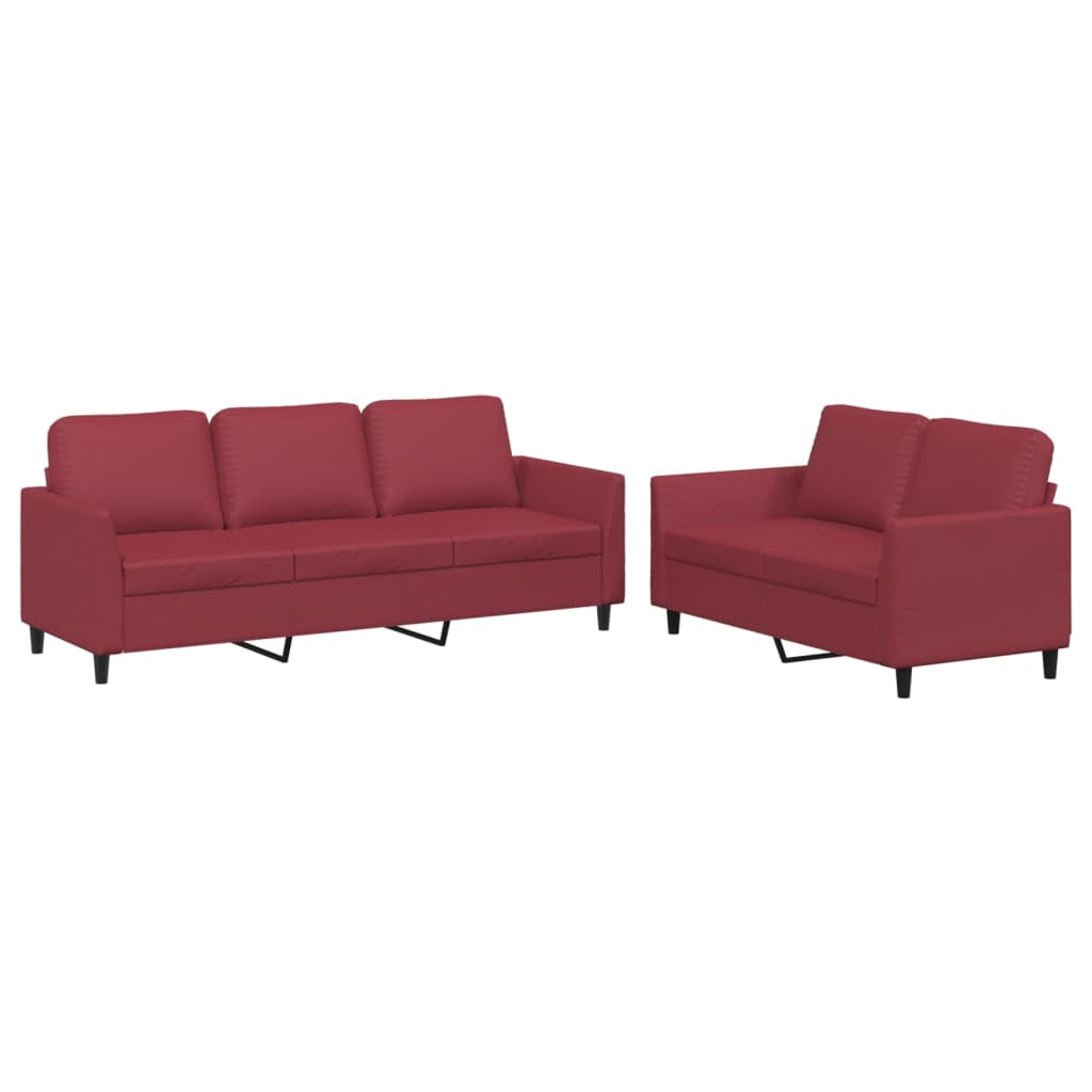 Ensemble de canapés 2 pcs et coussins Rouge bordeaux Similicuir - XIOS