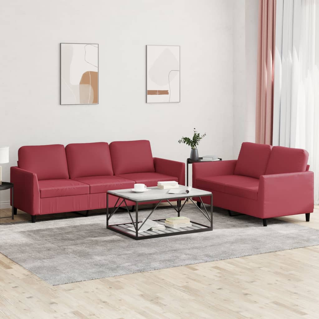 Ensemble de canapés 2 pcs et coussins Rouge bordeaux Similicuir - XIOS